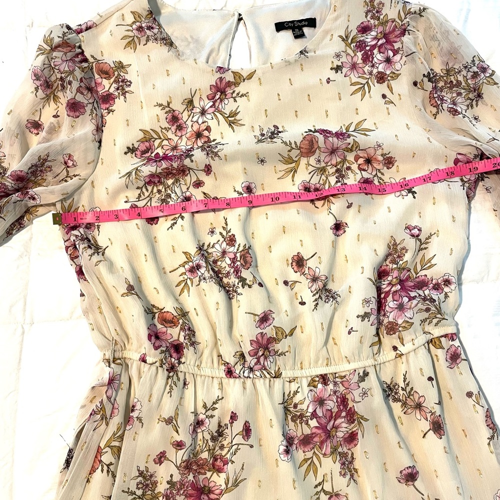 CITY STUDIOS Mini Dress Floral Long Shear Sleeves Tiered Skirt SZ XL NWOT - Picture 12 of 13